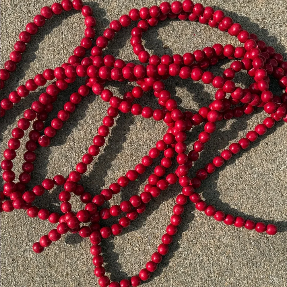 Vibrant Red Beaded Garland - 9 ft - Set of 2